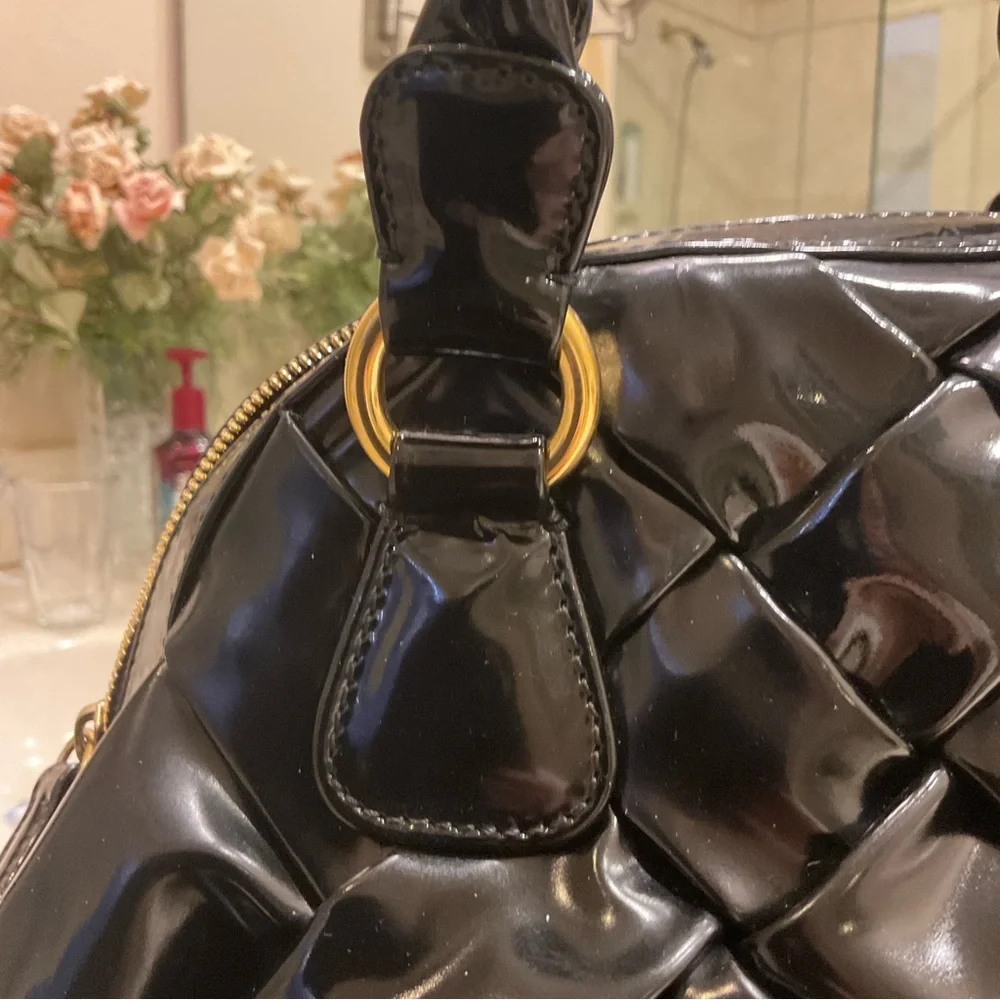 Valentino Garavani Black Patent Leather Braided Handle Shoulder Bag Tote w/ wear - Picture 11 of 16